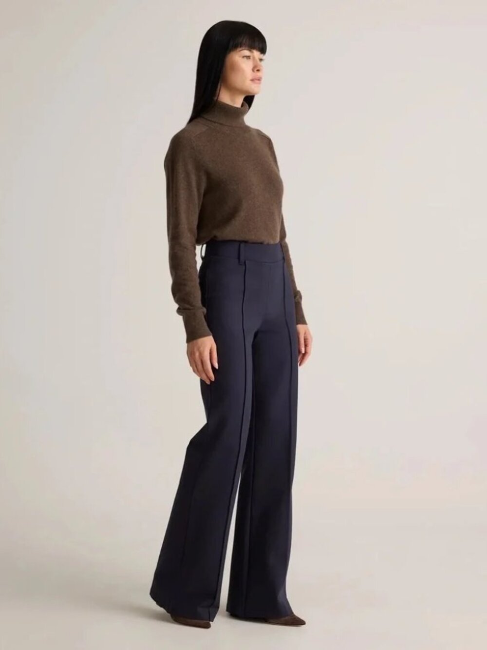 Quince Women's Ultra-stretch Ponte Flare Leg Pants - Navy - Size L